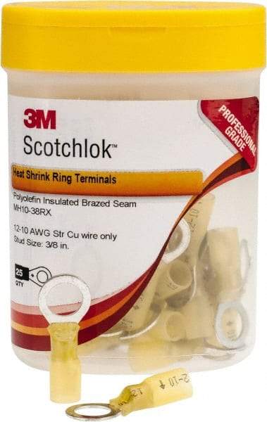 3M - 12-10 AWG Partially Insulated Crimp Connection Circular Ring Terminal - 3/8" Stud, 1.2" OAL x 0.59" Wide, Copper Contact - Apex Tool & Supply