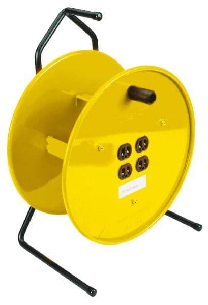 Conductix - 16 AWG, 25' Cable Length, Cord & Cable Reel with Outlet End - 4 Outlets, NEMA 5-15R, 15 Amps, Yellow Reel - Apex Tool & Supply