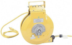 Conductix - 16 AWG, 50' Cable Length, Cord & Cable Reel with Fluorescent Hand Lamp End - 0 Outlets, 10 Amps, SOOW-A Cable, Yellow Reel, Spring Driven Reel - Apex Tool & Supply