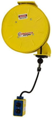 Conductix - 16 AWG, 25' Cable Length, Cord & Cable Reel with Outlet End - 3 Outlets, NEMA 5-15R, 10 Amps, 125 Volts, SOOW-A Cable, Yellow Reel, Spring Driven Reel - Apex Tool & Supply