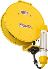 Conductix - 16 AWG, 35' Cable Length, Cord & Cable Reel with Fluorescent Hand Lamp End - 0 Outlets, 10 Amps, SOOW-A Cable, Yellow Reel, Spring Driven Reel - Apex Tool & Supply