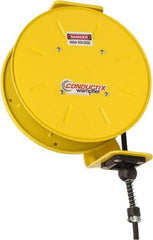 Conductix - 16 AWG, 50' Cable Length, Cord & Cable Reel with Bare End - 3 Outlets, NEMA 5-15R, 10 Amps, 110 Volts, SOOW-A Cable, Yellow Reel, Spring Driven Reel - Apex Tool & Supply