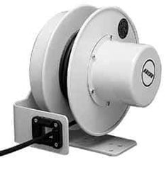 Conductix - 10 AWG, 20' Cable Length, Cord & Cable Reel with Bare End - 4 Outlets, NEMA 5-20R, 20 Amps, SEOW-A Cable, Yellow Reel, Spring Driven Reel - Apex Tool & Supply