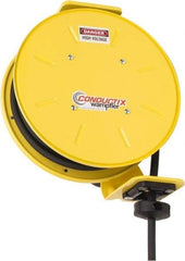 Conductix - 12 AWG, 30' Cable Length, Cord & Cable Reel with Bare End - 3 Outlets, NEMA 5-20R, 20 Amps, SEOW-A Cable, Yellow Reel, Spring Driven Reel - Apex Tool & Supply