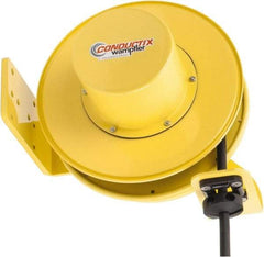 Conductix - 10 AWG, 30' Cable Length, Cord & Cable Reel with Bare End - 3 Outlets, NEMA 5-20R, 25 Amps, SEOW-A Cable, Yellow Reel, Spring Driven Reel - Apex Tool & Supply