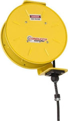 Conductix - 16 AWG, 30' Cable Length, Cord & Cable Reel with Bare End - 4 Outlets, NEMA 5-15R, 8 Amps, SEOW-A Cable, Yellow Reel, Spring Driven Reel - Apex Tool & Supply