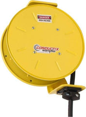 Conductix - 14 AWG, 30' Cable Length, Cord & Cable Reel with Bare End - 4 Outlets, NEMA 5-15R, 12 Amps, SEOW-A Cable, Yellow Reel, Spring Driven Reel - Apex Tool & Supply