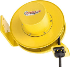 Conductix - 10 AWG, 30' Cable Length, Cord & Cable Reel with Bare End - 4 Outlets, NEMA 5-20R, 20 Amps, SEOW-A Cable, Yellow Reel, Spring Driven Reel - Apex Tool & Supply