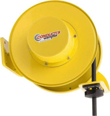 Conductix - 10 AWG, 50' Cable Length, Cord & Cable Reel with Bare End - 4 Outlets, NEMA 5-20R, 20 Amps, SEOW-A Cable, Yellow Reel, Spring Driven Reel - Apex Tool & Supply