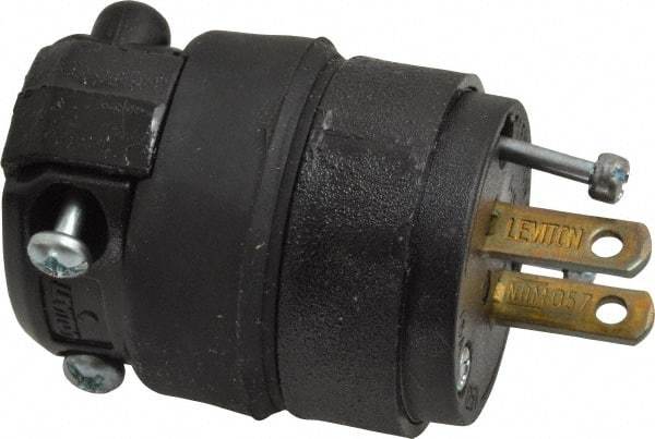 Leviton - 125 VAC, 15 Amp, 1-15P NEMA, Straight, Ungrounded, Residential Grade Plug - 2 Pole, 2 Wire, 1 Phase, Rubber, Black - Apex Tool & Supply