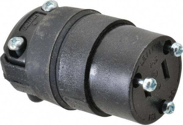 Leviton - 125 VAC, 15 Amp, 1-15R NEMA, Straight, Ungrounded, Commercial Grade Connector - 2 Pole, 2 Wire, 1 Phase, Rubber, Black - Apex Tool & Supply