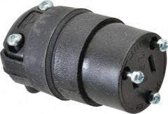 Leviton - 125 VAC, 15 Amp, 1-15R NEMA, Straight, Ungrounded, Commercial Grade Connector - 2 Pole, 2 Wire, 1 Phase, Rubber, Black - Apex Tool & Supply
