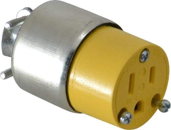 Leviton - 125 VAC, 15 Amp, 5-15R NEMA, Straight, Self Grounding, Residential Grade Connector - 2 Pole, 3 Wire, 1 Phase, PVC, Steel, Yellow - Apex Tool & Supply