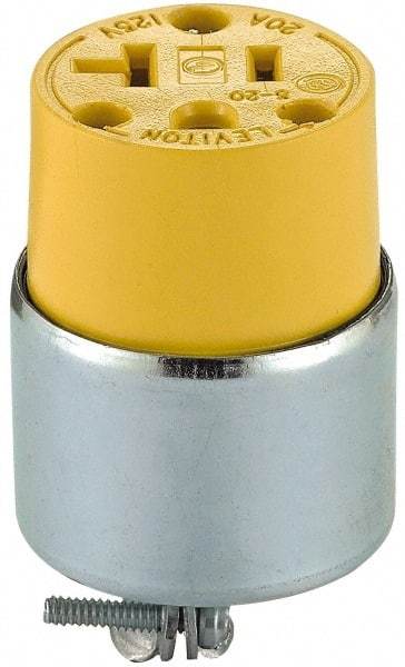 Leviton - 125 VAC, 20 Amp, 5-20R NEMA, Straight, Self Grounding, Commercial Grade Connector - 2 Pole, 3 Wire, 1 Phase, PVC, Steel, Yellow - Apex Tool & Supply