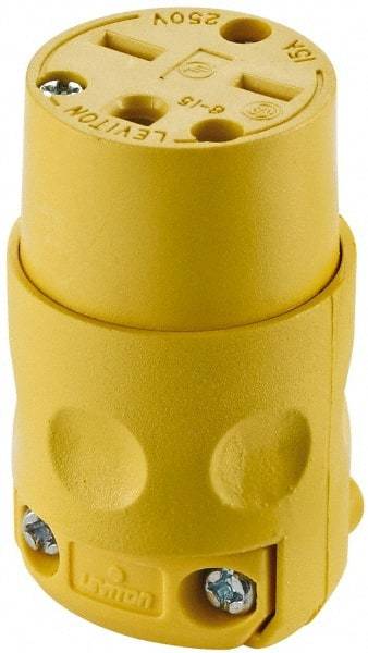 Leviton - 250 VAC, 15 Amp, 6-15R NEMA, Straight, Self Grounding, Commercial Grade Connector - 2 Pole, 3 Wire, 3 Phase, PVC, Yellow - Apex Tool & Supply