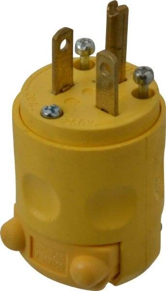 Leviton - 250 VAC, 20 Amp, 6-20P NEMA, Angled, Self Grounding, Commercial Grade Plug - 2 Pole, 3 Wire, 3 Phase, PVC, Yellow - Apex Tool & Supply