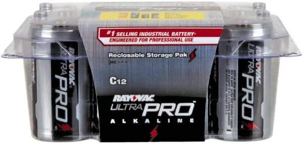Rayovac - Size C, Alkaline, 12 Pack, Standard Battery - 1.5 Volts, Button Tab Terminal - Apex Tool & Supply