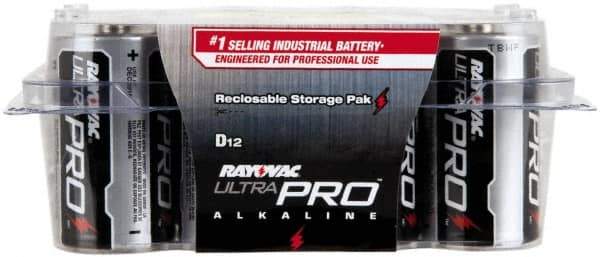 Rayovac - Size D, Alkaline, 12 Pack, Standard Battery - 1.5 Volts, Button Tab Terminal - Apex Tool & Supply