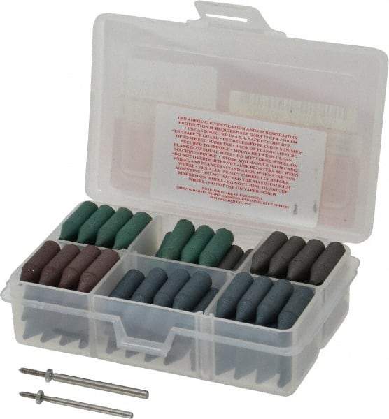 Made in USA - 102 Piece Rubberized Abrasive Point Set - Includes 2 Mandrels & 100 Points - Apex Tool & Supply