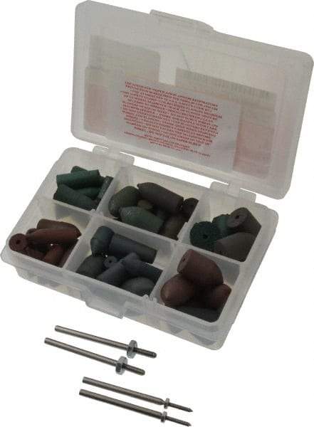 Made in USA - 102 Piece Rubberized Abrasive Point Set - Includes 4 Mandrels & 64 Points - Apex Tool & Supply