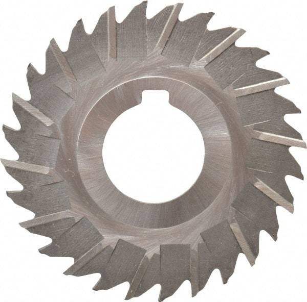 Made in USA - 3" Blade Diam x 1/16" Blade Thickness, 1" Hole, 28 Teeth, High Speed Steel Side Chip Saw - Staggered Tooth, Arbor Connection, Right Hand Cut, Uncoated, with Keyway - Apex Tool & Supply