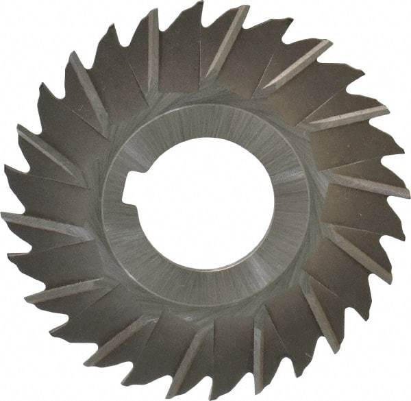 Made in USA - 3" Blade Diam x 5/64" Blade Thickness, 1" Hole, 28 Teeth, High Speed Steel Side Chip Saw - Staggered Tooth, Arbor Connection, Right Hand Cut, Uncoated, with Keyway - Apex Tool & Supply