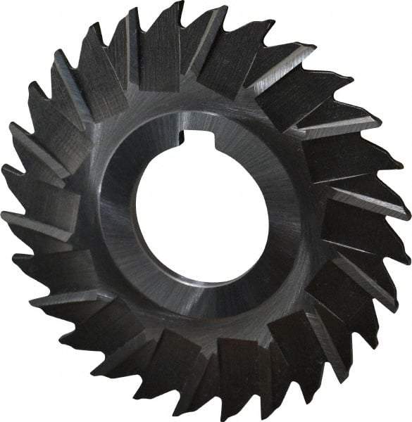 Made in USA - 3" Blade Diam x 7/64" Blade Thickness, 1" Hole, 28 Teeth, High Speed Steel Side Chip Saw - Staggered Tooth, Arbor Connection, Right Hand Cut, Uncoated, with Keyway - Apex Tool & Supply