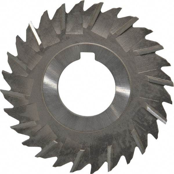 Made in USA - 3" Blade Diam x 1/8" Blade Thickness, 1" Hole, 28 Teeth, High Speed Steel Side Chip Saw - Staggered Tooth, Arbor Connection, Right Hand Cut, Uncoated, with Keyway - Apex Tool & Supply