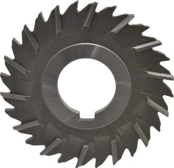 Made in USA - 3" Blade Diam x 9/64" Blade Thickness, 1" Hole, 28 Teeth, High Speed Steel Side Chip Saw - Staggered Tooth, Arbor Connection, Right Hand Cut, Uncoated, with Keyway - Apex Tool & Supply