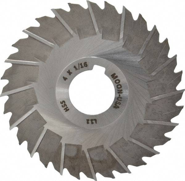 Made in USA - 4" Blade Diam x 1/16" Blade Thickness, 1" Hole, 32 Teeth, High Speed Steel Side Chip Saw - Staggered Tooth, Arbor Connection, Right Hand Cut, Uncoated, with Keyway - Apex Tool & Supply