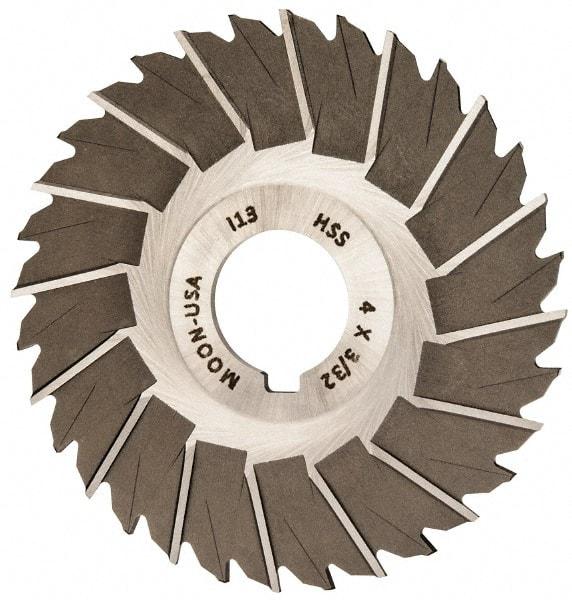 Made in USA - 4" Blade Diam x 3/32" Blade Thickness, 1" Hole, 32 Teeth, High Speed Steel Side Chip Saw - Staggered Tooth, Arbor Connection, Right Hand Cut, Uncoated, with Keyway - Apex Tool & Supply