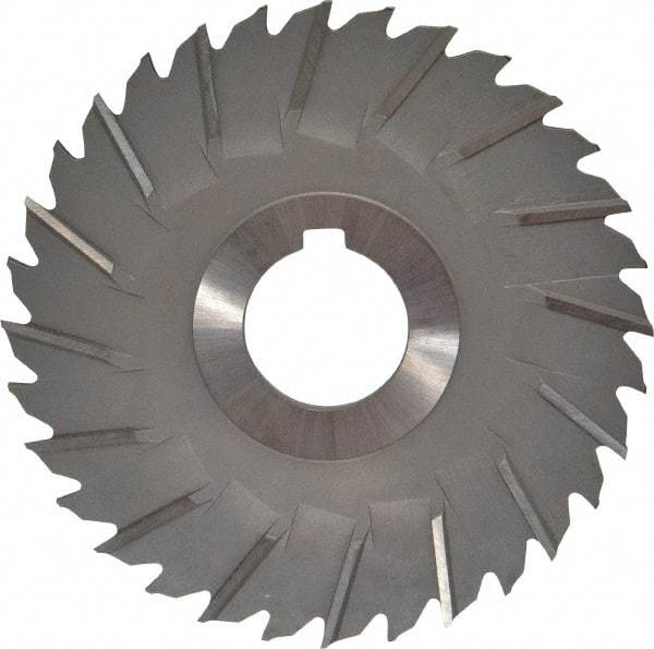 Made in USA - 4" Blade Diam x 1/8" Blade Thickness, 1" Hole, 32 Teeth, High Speed Steel Side Chip Saw - Staggered Tooth, Arbor Connection, Right Hand Cut, Uncoated, with Keyway - Apex Tool & Supply