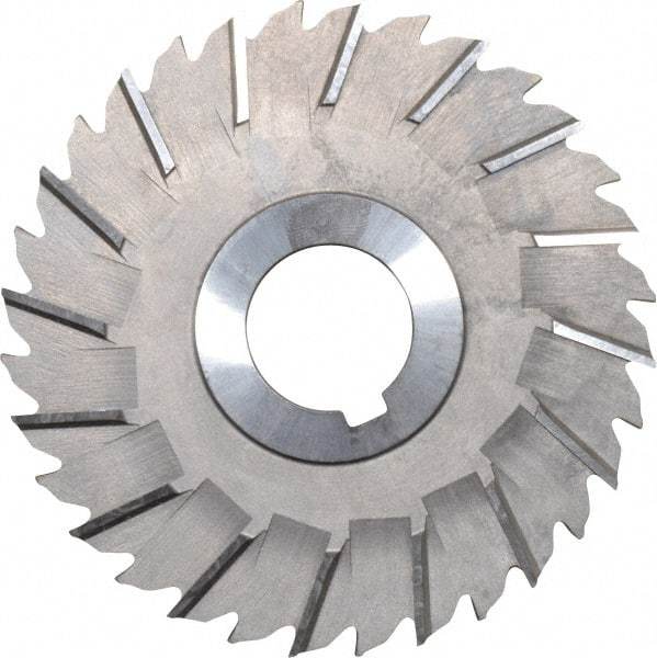 Made in USA - 4" Blade Diam x 5/32" Blade Thickness, 1" Hole, 32 Teeth, High Speed Steel Side Chip Saw - Staggered Tooth, Arbor Connection, Right Hand Cut, Uncoated, with Keyway - Apex Tool & Supply