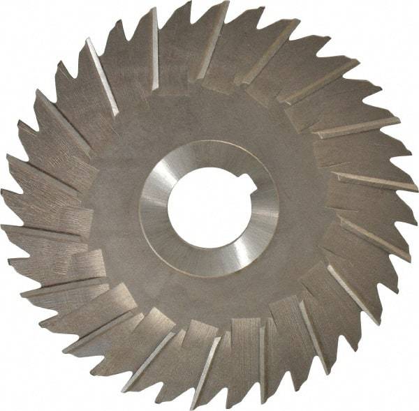 Made in USA - 5" Blade Diam x 1/8" Blade Thickness, 1" Hole, 36 Teeth, High Speed Steel Side Chip Saw - Staggered Tooth, Arbor Connection, Right Hand Cut, Uncoated, with Keyway - Apex Tool & Supply