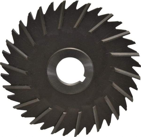 Made in USA - 5" Blade Diam x 3/16" Blade Thickness, 1" Hole, 36 Teeth, High Speed Steel Side Chip Saw - Staggered Tooth, Arbor Connection, Right Hand Cut, Uncoated, with Keyway - Apex Tool & Supply