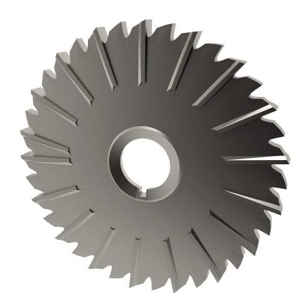 Made in USA - 5" Blade Diam x 1/4" Blade Thickness, 1" Hole, 36 Teeth, High Speed Steel Side Chip Saw - Staggered Tooth, Arbor Connection, Right Hand Cut, Uncoated, with Keyway - Apex Tool & Supply