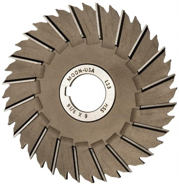 Made in USA - 6" Blade Diam x 3/16" Blade Thickness, 1-1/4" Hole, 40 Teeth, High Speed Steel Side Chip Saw - Staggered Tooth, Arbor Connection, Right Hand Cut, Uncoated, with Keyway - Apex Tool & Supply