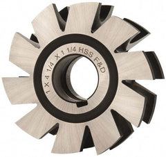 Made in USA - 1/2" Radius, 1" Circle Diam, 4-1/4" Diam x 1.572" Wide Cut, High Speed Steel Concave Radius Cutter - 4-1/4" OAL, Arbor Connection, Uncoated, Form Relieved, 10 Teeth - Apex Tool & Supply