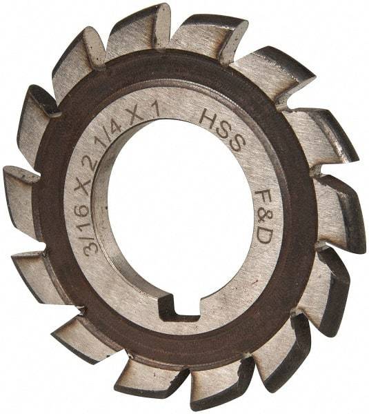 Made in USA - 3/16" Radius, 3/16" Circle Diam, 2-1/4" Cutter Diam, Arbor Connection, Convex Radius Cutter - High Speed Steel, Uncoated, Form Relieved, 14 Teeth - Apex Tool & Supply