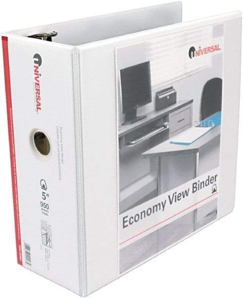 UNIVERSAL - 5" Sheet Capacity, 11 x 8-1/2", View Ring Binder - Vinyl, White - Apex Tool & Supply