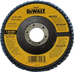 DeWALT - 36 Grit, 4-1/2" Disc Diam, 7/8" Center Hole, Type 29 Zirconia Alumina Flap Disc - 13,300 Max RPM, Fiberglass Backing, Arbor Attaching System, Coated - Apex Tool & Supply