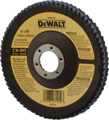 DeWALT - 40 Grit, 5" Disc Diam, 7/8" Center Hole, Type 29 Zirconia Alumina Flap Disc - 12,200 Max RPM, Fiberglass Backing, Arbor Attaching System, Coated - Apex Tool & Supply