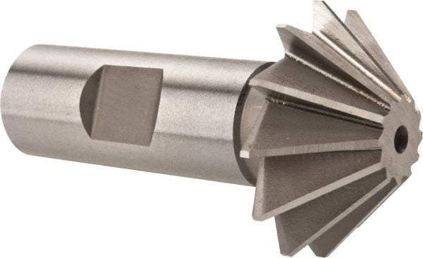 Made in USA - 1-1/2" Diam x 1/2" Width of Cut, 45° Included Angle, Shank Connection, High Speed Steel Single Angle Cutter - 3/4" Shank Diam, 2-3/4" Overall Length, Right Hand Cut, Uncoated - Apex Tool & Supply