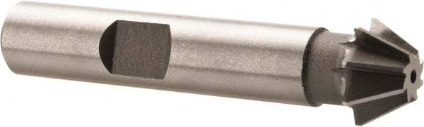 Made in USA - 1/2" Diam x 7/32" Width of Cut, 60° Included Angle, Shank Connection, High Speed Steel Single Angle Cutter - 3/8" Shank Diam, 2-1/8" Overall Length, Right Hand Cut, Uncoated - Apex Tool & Supply