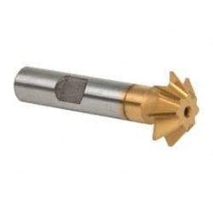 Made in USA - 3/4" Diam x 3/16" Width of Cut, 45° Included Angle, Shank Connection, High Speed Steel Single Angle Cutter - 3/8" Shank Diam, 2-1/8" Overall Length, Right Hand Cut, TiN Coated - Apex Tool & Supply