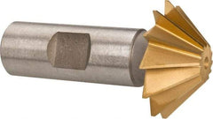 Made in USA - 1-1/2" Diam x 1/2" Width of Cut, 45° Included Angle, Shank Connection, High Speed Steel Single Angle Cutter - 3/4" Shank Diam, 2-3/4" Overall Length, Right Hand Cut, TiN Coated - Apex Tool & Supply