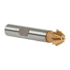 Made in USA - 1/2" Diam x 7/32" Width of Cut, 60° Included Angle, Shank Connection, High Speed Steel Single Angle Cutter - 3/8" Shank Diam, 2-1/8" Overall Length, Right Hand Cut, TiN Coated - Apex Tool & Supply