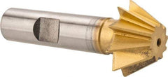 Made in USA - 1" Diam x 7/16" Width of Cut, 60° Included Angle, Shank Connection, High Speed Steel Single Angle Cutter - 1/2" Shank Diam, 2-1/2" Overall Length, Right Hand Cut, TiN Coated - Apex Tool & Supply