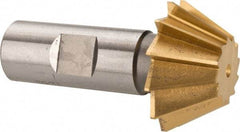 Made in USA - 1-1/2" Diam x 5/8" Width of Cut, 60° Included Angle, Shank Connection, High Speed Steel Single Angle Cutter - 3/4" Shank Diam, 2-3/4" Overall Length, Right Hand Cut, TiN Coated - Apex Tool & Supply