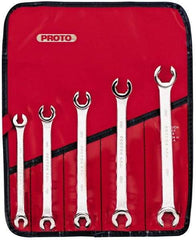 Proto - 5 Piece, 7mm x 8mm to 15mm x 17mm, 12 Point Flare Nut Wrench Set - Metric Measurement Standard, Satin Finish, Comes in Pouch - Apex Tool & Supply